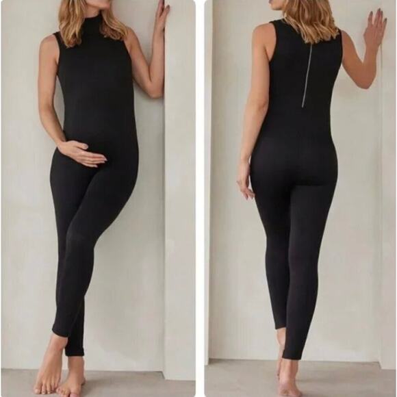 BUMPSUIT The Stevie Maternity Turtleneck Zip Back Jersey Jumpsuit Black Small - Picture 1 of 5